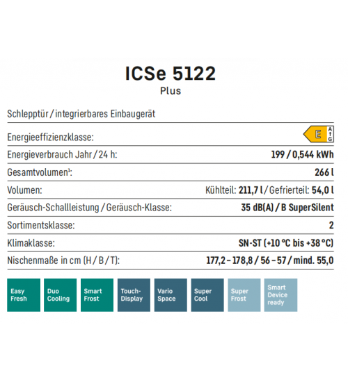 LIEBHERR利勃海尔 ICSe 5122  轻松新鲜 智能霜冷 嵌入式冰箱冰柜